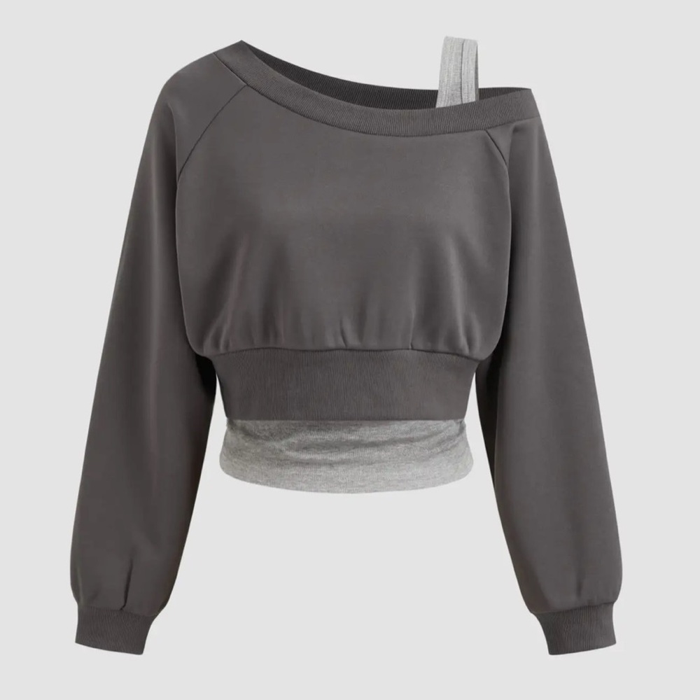 Gray Off-Shoulder Sweatshirt